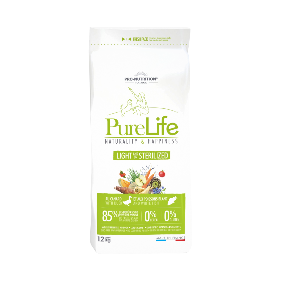 COMIDA PARA PERROS CON SOBREPESO Y/O ESTERELIZADOS PURE LIFE LIGHT AND/OR STERILIZED 12KG