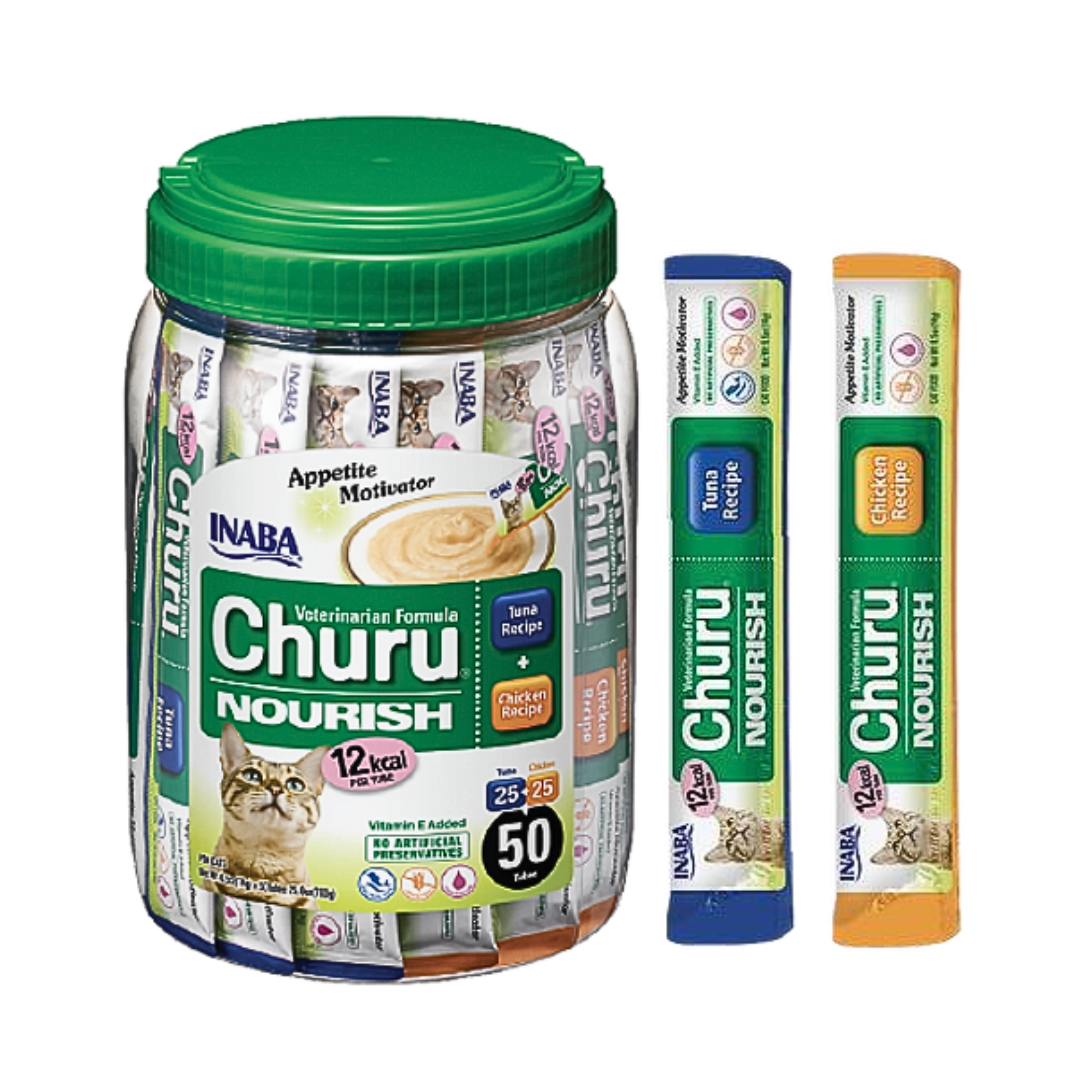 CHURU NOURISH SABOR ATUN + POLLO PARA GATOS FRASCO X 50 UNIDADES