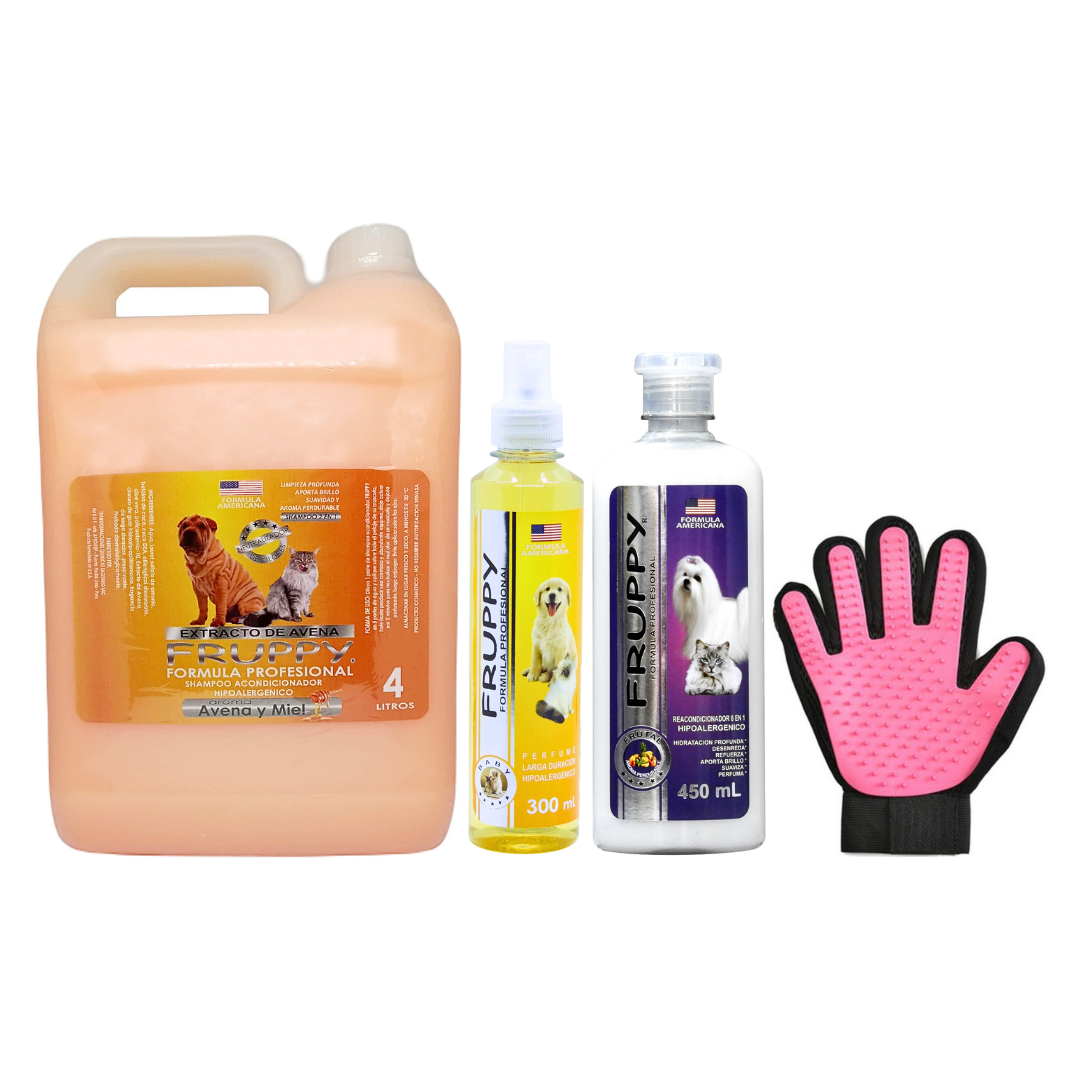 KIT CUIDADO ESPECIAL SHAMPOO 4L + PERFUME 300 ML + REACONDICIONADOR 450 ML + GUANTE