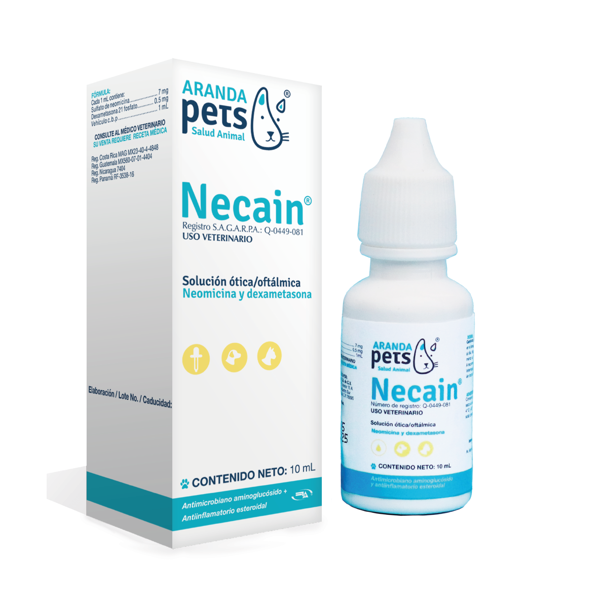 NECAIN TRATAMIENDO DE INFECCION EN OJOS Y OIDOS PARA PERROS Y GATOS 10 ML