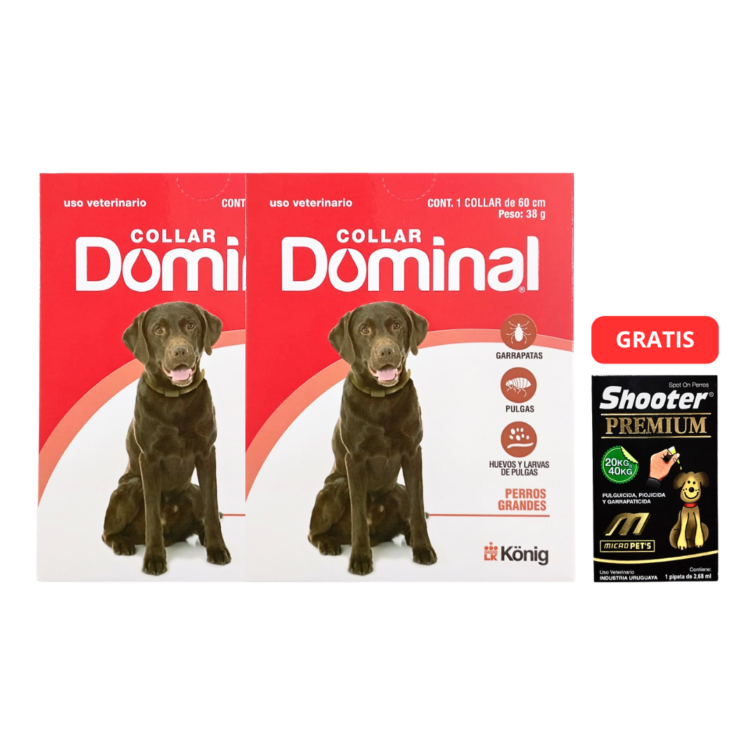 PACK X 2 ANTIPARASITARIO EXTERNO COLLAR DOMINAL PERROS GRANDES 15-40 KG + PIPETA SHOOTER