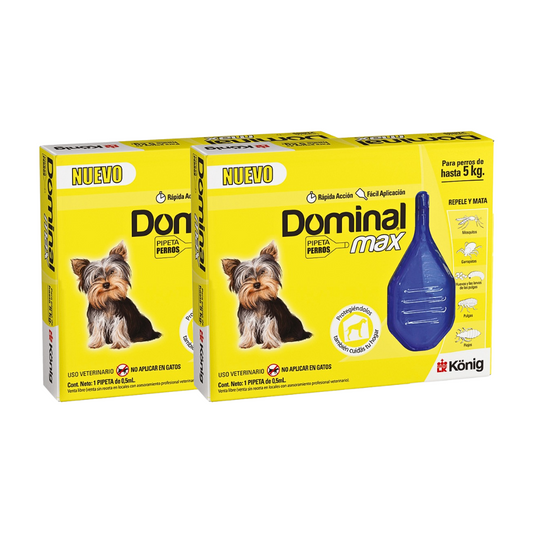 PACK X 2 ANTIPARASITARIO EXTERNO PIPETA DOMINAL MAX PERROS HASTA 5 KG