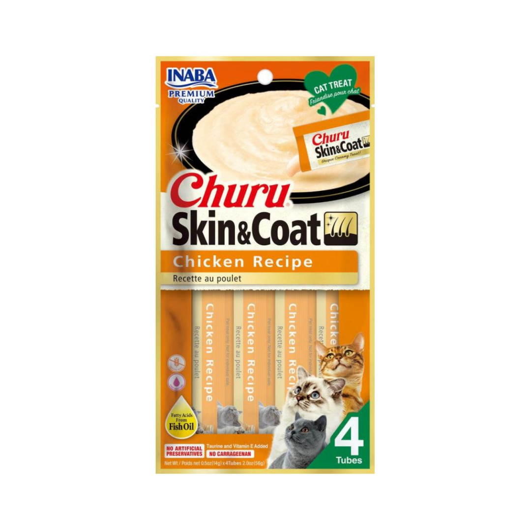 CHURU SKIN & COAT CHICKEN RECIPE SABOR POLLO PARA GATOS 4 UNIDADES X EMPAQUE