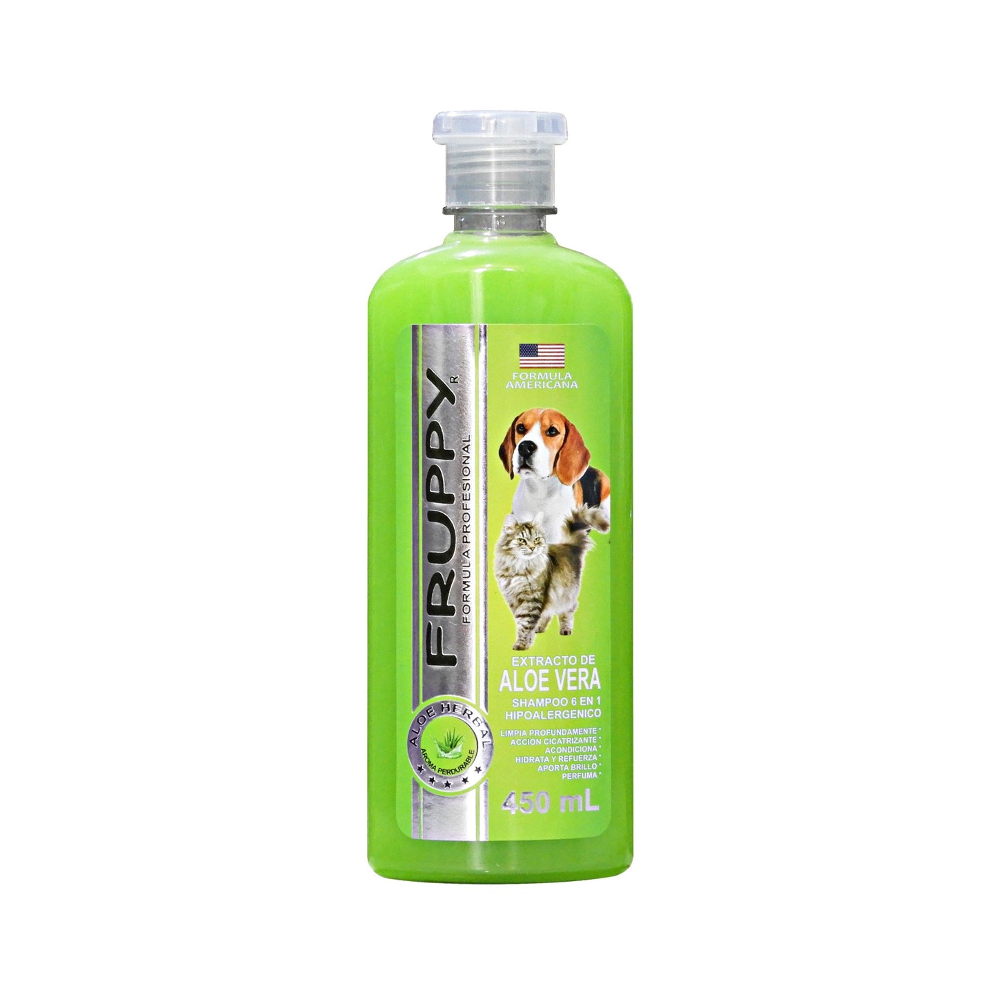 FRUPPY SHAMPOO ALOE HERBAL 6 EN 1 HIPOALERGENICO PARA PERROS Y GATOS 450 ML