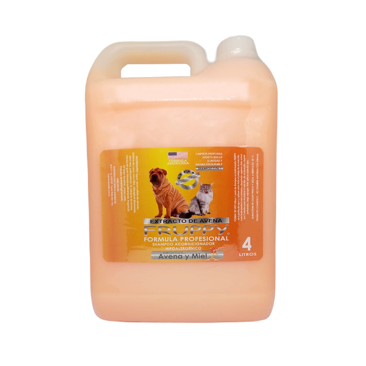 FRUPPY SHAMPOO AVENA Y MIEL 6 EN 1 HIPOALERGENICO PARA PERROS Y GATOS 4 L