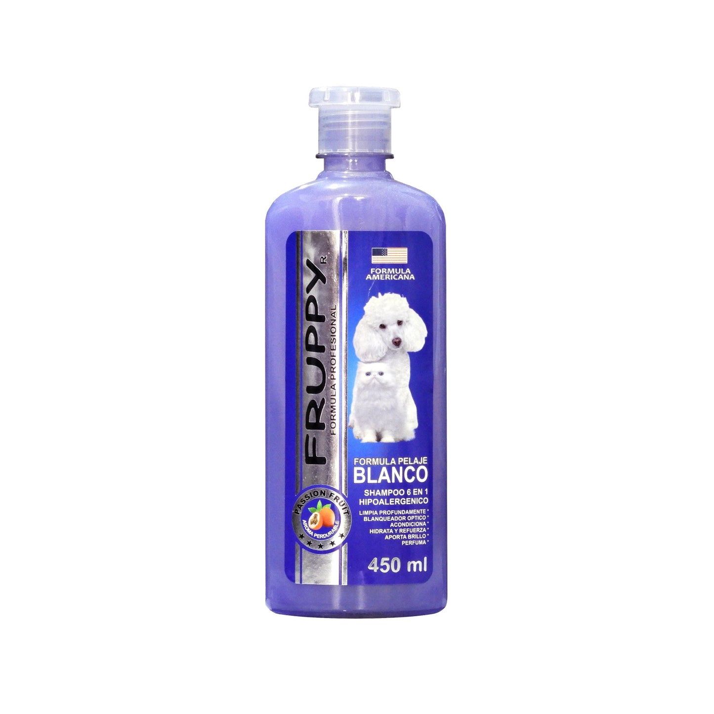 FRUPPY SHAMPOO PELAJE BLANCO 6 EN 1 HIPOALERGENICO PARA PERROS Y GATOS 450 ML
