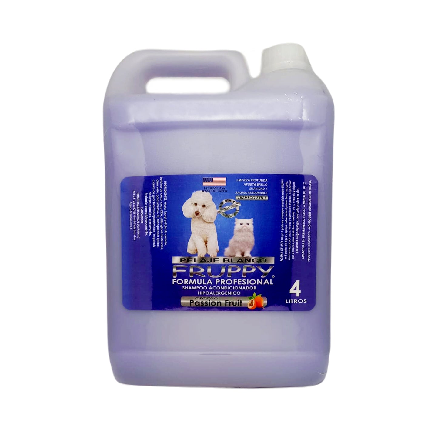 FRUPPY SHAMPOO PELAJE BLANCO 6 EN 1 HIPOALERGENICO PARA PERROS Y GATOS 4 L