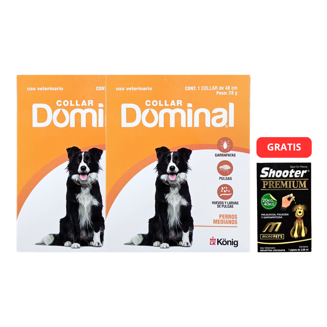 PACK X 2 ANTIPARASITARIO EXTERNO COLLAR DOMINAL PERROS MEDIANOS 5-15 KG + PIPETA SHOOTER