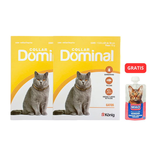 PACK X 2 ANTIPARASITARIO EXTERNO COLLAR DOMINAL GATOS + SNACK MAO GRATIS